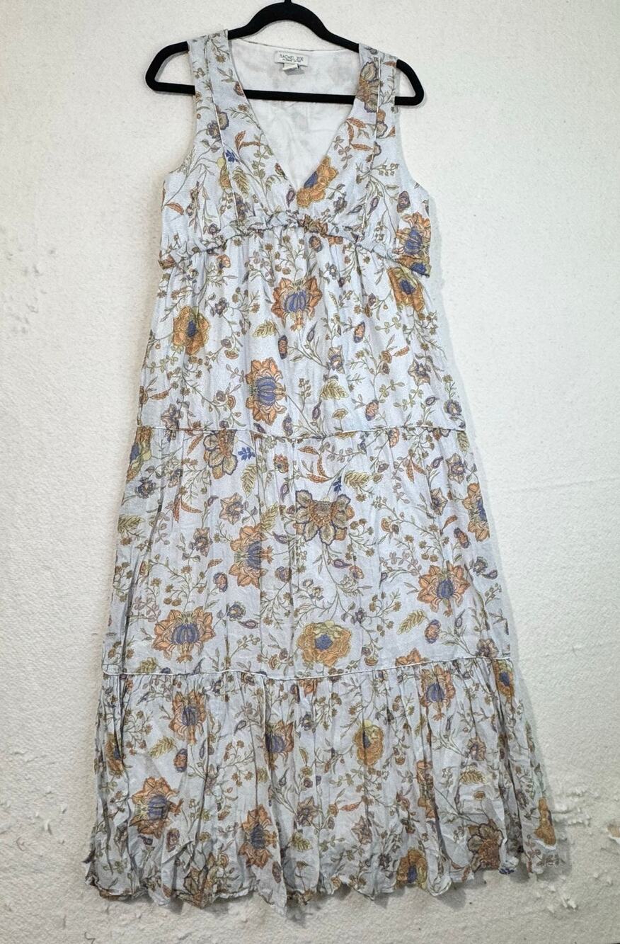 Rachel Zoe Floral Ruffle Tiered Maxi Dress Cotton Boho Sundress V-Neck Medium